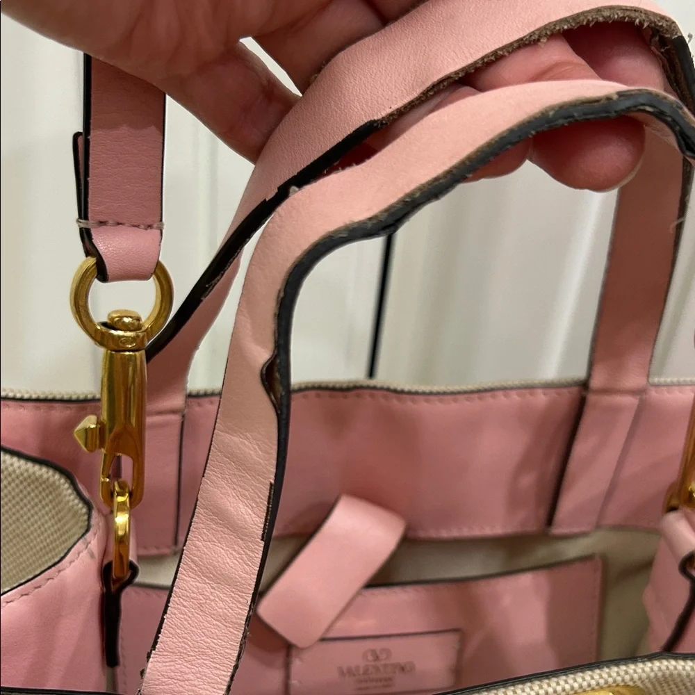 Valentino Garavani Pink Leather and  Canvas  Small tote bag VG gold logo